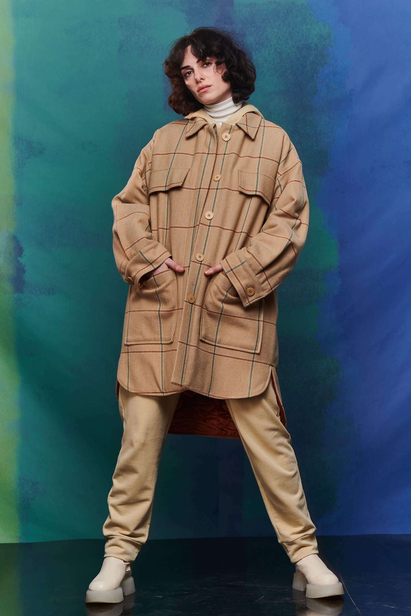 Maxi Check Quilted Line Oversize Coat